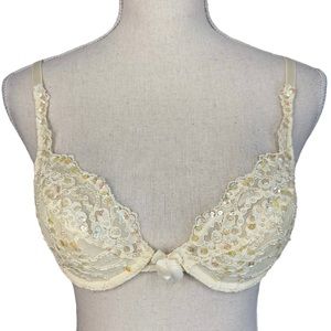 Vintage Victoria’s Secret Gold Label Sequin Pearl Bra Size 34B Wedding Bridal